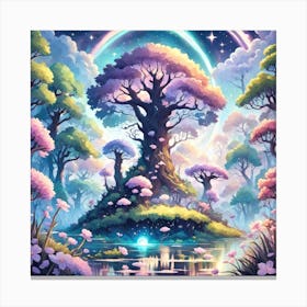 A Fantasy Forest With Twinkling Stars In Pastel Tone Square Composition 371 Canvas Print