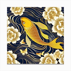 Gold Fish With Flowers Canvas Print