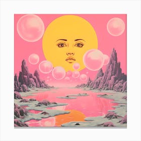 Risograph Style Surreal Scene, Vibrant Trippy Candy Colours 6 Canvas Print