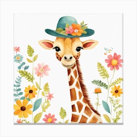 Floral Baby Giraffe Nursery Illustration (7) Canvas Print