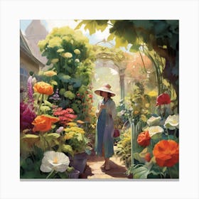 Girl In A Garden 6 Canvas Print