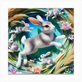 Rabbits In The Grass 1 Canvas Print