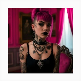 Tattooed Girl With Pink Hair Canvas Print