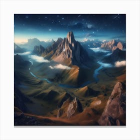 Mountain Landscape At Night Canvas Print