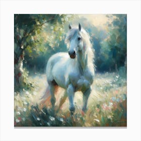 White Horse In The Meadow Canvas Print