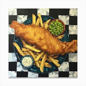 Fish Chips & Mushy Peas Black Checkerboard 3 Canvas Print