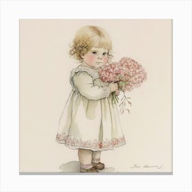 Little Girl With Flowers 9 Canvas Print