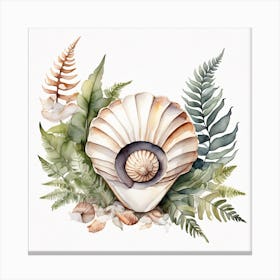 Ancient sea shell and fern 4 Canvas Print