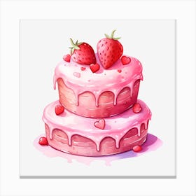 Pink Cake With Strawberries 5 Canvas Print