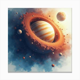 Watercolor Cosmic Dust Swirling Around A Mysterious Planet And Moon 1 Canvas Print