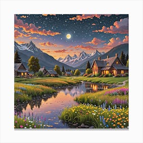 Night At The Cabin Canvas Print