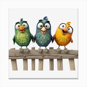 Three Birds On A Fence 8 Canvas Print