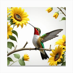 Hummingbird With Sunflowers Canvas Print