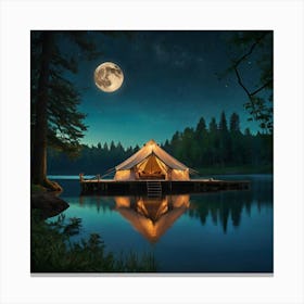 Tent On The Lake At Night Canvas Print