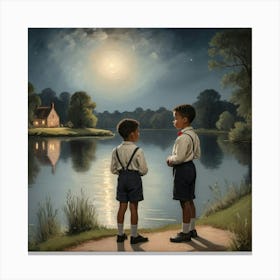 Boys Stood At A Lake 1 Canvas Print