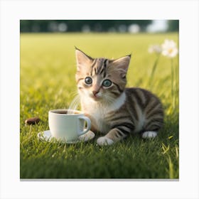 Cute Kitten Drinking Coffee Canvas Print