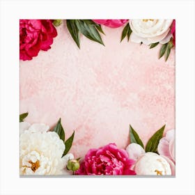 Pink Peonies On Pink Background Canvas Print