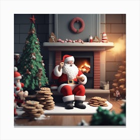 Santa Claus In The Fireplace Canvas Print