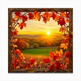 An Array Of Sun Kissed Leaves In Blazing Autumn Hues Captured Within An Ornate Seasonal Frame With Canvas Print