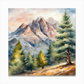 Watercolor Of Mountains Canvas Print