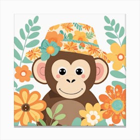 Floral Baby Monkey Nursery Illustration (32) Canvas Print