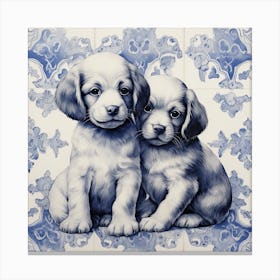 Puppies Dog Delft Tile Illustration 2 Canvas Print
