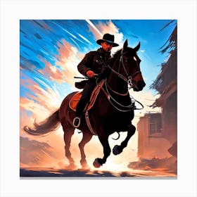 Cowboy Riding A Horse 2 Canvas Print