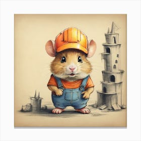 Little Mouse In Overalls Canvas Print