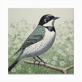 Ohara Koson Inspired Bird Painting Lark 3 Square Canvas Print