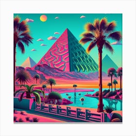 Pyramids And Palm Trees Canvas Print