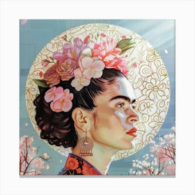 Frida Kahlo Pastell Illustration Malerei, Botanische Blumen Kunst Canvas Print