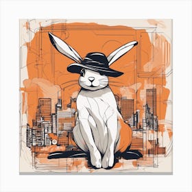 A Silhouette Of A Bunny Wearing A Black Hat And Laying On Her Back On A Orange Screen, In The Style Canvas Print