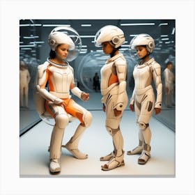 Futuristic Women In Spacesuits Canvas Print