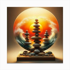 Zen balancing stones at sunset Canvas Print