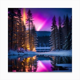 Northern Lights Over A Winter Lake Canvas Print