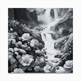 Waterfall With Flowers Canvas Print