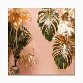 Tropical Plants Against A Pink Wall Canvas Print