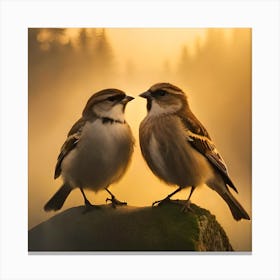 Firefly A Modern Illustration Of 2 Beautiful Sparrows Together In Neutral Colors Of Taupe, Gray, Tan (71) Canvas Print
