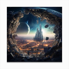 Igiracer Broken In Half Planet With Amazing City Inside 3 Canvas Print