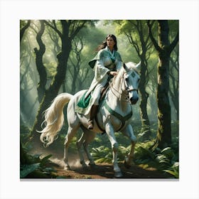 White Horse In The Forest Canvas Print