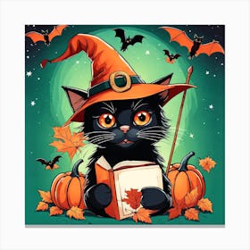 Cute Cat Halloween Pumpkin (5) Canvas Print