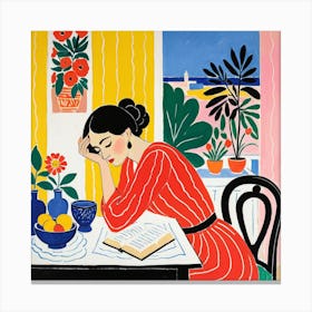 Woman Reading A Book 16 Canvas Print