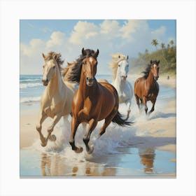 Horses Running On The Beach Art Print 1 Canvas Print