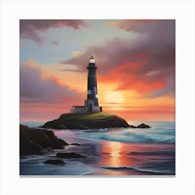 Lighthouse At Sunset 3 Canvas Print