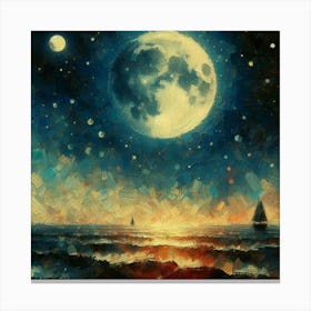 Full Moon Over The Sea Canvas Print