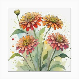 Zinnias flower plants painting art print 2 Canvas Print