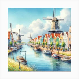 Windmills On The Canal 9 Canvas Print