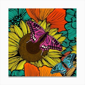 Seamless Pattern With Sunflowers And Butterflies 1 Canvas Print