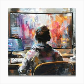 Gamer Sitting At Computer Canvas Print