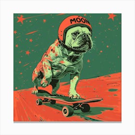 Space Bulldog On A Skateboard, screen printing art print Canvas Print